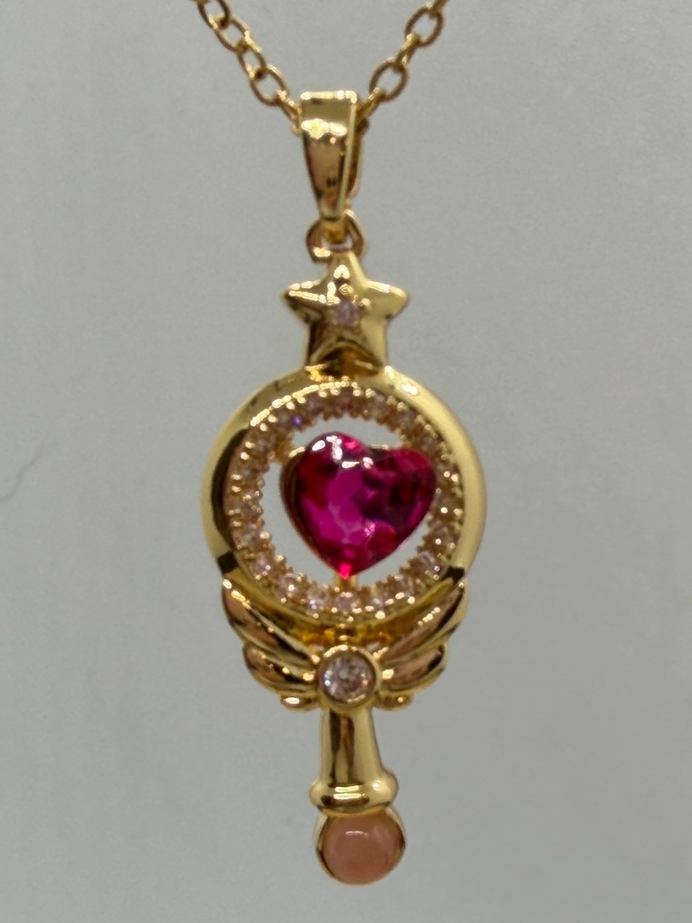 Gold-Tone Heart Crystal Pendant Necklace - Pink Center